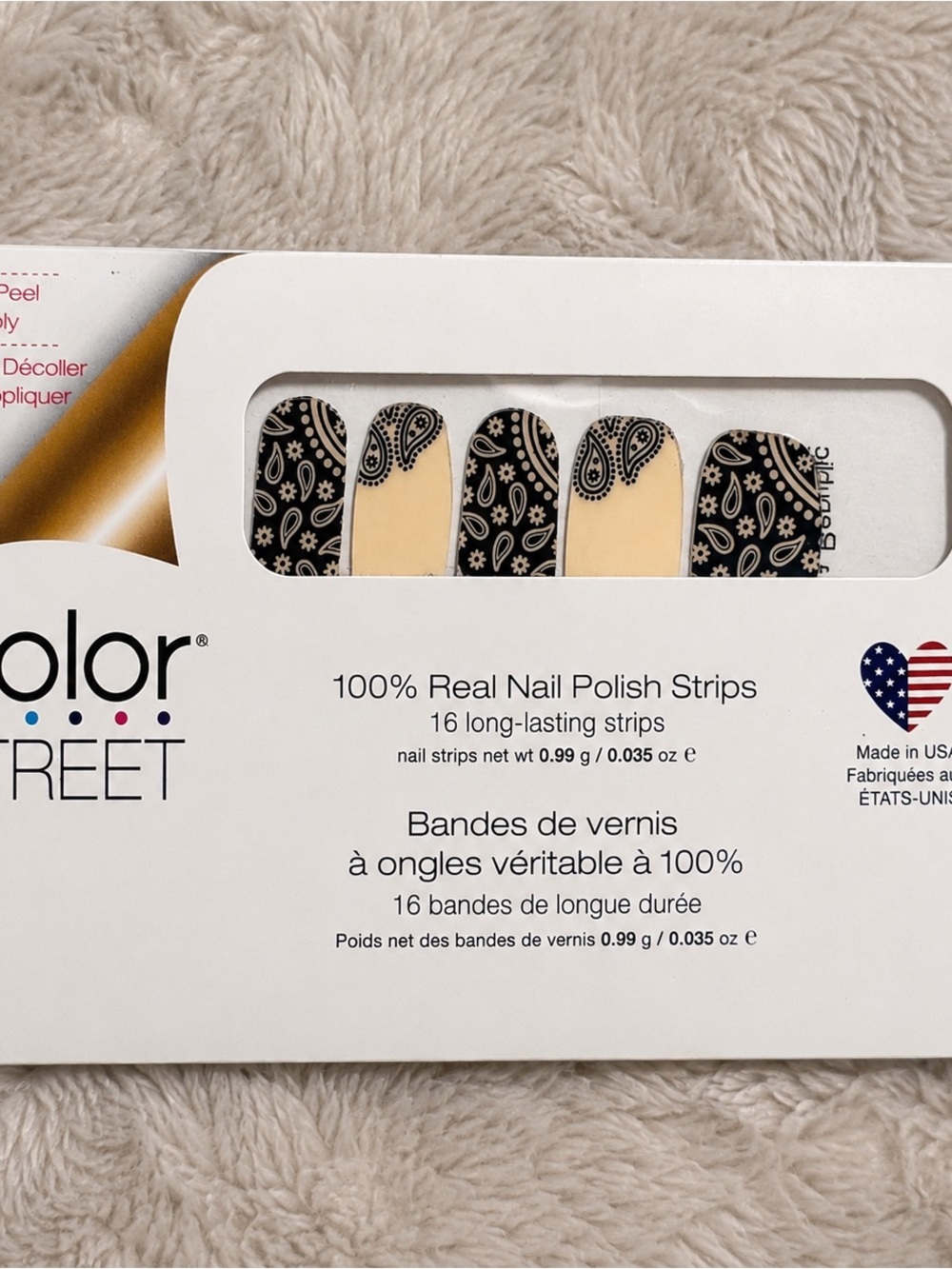 Color Street Bandana Republic Nail Polish Strips Paisley Cream Black Retired